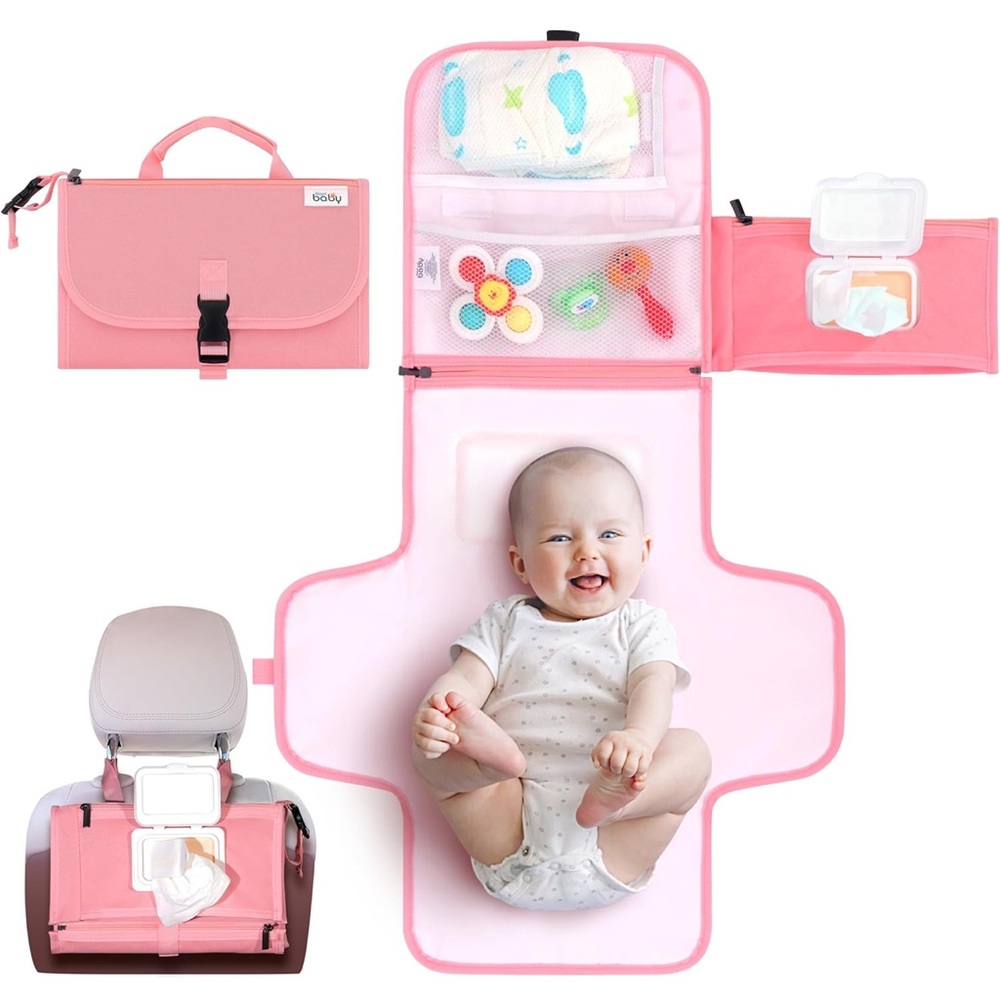 Kopi Baby Portable Diaper Changing Pad / Travel Bag with Wipes Pocket Pink